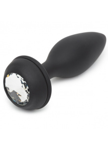 Wibrujący ozdobny korek analny - Happy Rabbit Rechargeable Vibrating Butt Plug Black & Purple L