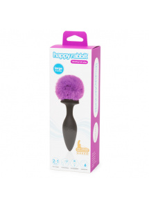 Wibrujący ozdobny korek analny - Happy Rabbit Rechargeable Vibrating Butt Plug Black & Purple L