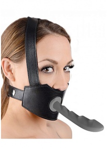 XR BRANDS Master Series - KNEBEL z dziurą na usta + DILDO