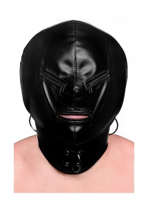 XR BRANDS STRICT - KAPTUR z maską EKOSKÓRA bondage