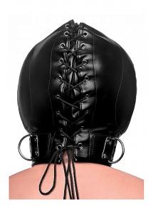 XR BRANDS STRICT - KAPTUR z maską EKOSKÓRA bondage