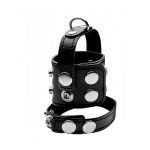 XR BRANDS STRICT - Skórzany pierścień na penisa i jądra STRETCHER