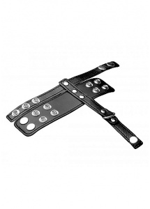 XR BRANDS STRICT - Skórzany pierścień na penisa i jądra STRETCHER