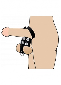 XR BRANDS STRICT - Skórzany pierścień na penisa i jądra STRETCHER