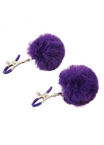 Zaciski na sutki z pomponami  - Sportsheets Sincerely Fur Nipple Clips   Fioletowy