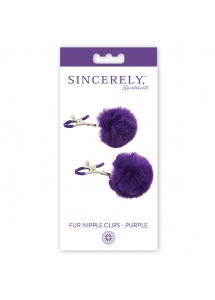Zaciski na sutki z pomponami  - Sportsheets Sincerely Fur Nipple Clips   Fioletowy
