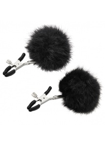 Zaciski na sutki z pomponami - Sportsheets Sincerely Fur Nipple Clips   Czarny