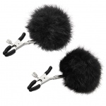Zaciski na sutki z pomponami - Sportsheets Sincerely Fur Nipple Clips   Czarny