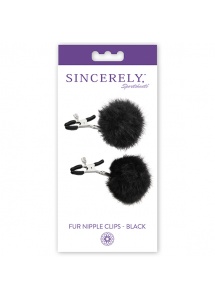 Zaciski na sutki z pomponami - Sportsheets Sincerely Fur Nipple Clips   Czarny