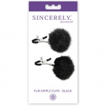 Zaciski na sutki z pomponami - Sportsheets Sincerely Fur Nipple Clips   Czarny