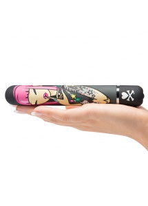 Ozdobiony wibrator klasyczny - Tokidoki Classic Vibrator  Black Pink Lipstick Woman