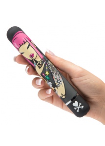 Ozdobiony wibrator klasyczny - Tokidoki Classic Vibrator  Black Pink Lipstick Woman