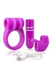 Zestaw mini wibrator plus pierścień i nakładka - The Screaming O Charged CombO Kit #1  Fioletowy