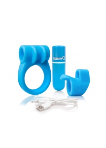 Zestaw mini wibrator plus pierścień i nakładka - The Screaming O Charged CombO Kit #1  Niebieski