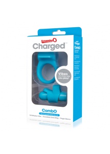 Zestaw mini wibrator plus pierścień i nakładka - The Screaming O Charged CombO Kit #1  Niebieski