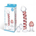 Zestaw szklanych zabawek erotycznych dildo korek analny kulki kegla - Glas Mr. Swirly 4 pc Set with Glass Kegel Balls & Butt Plug