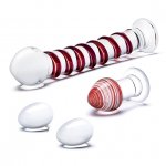 Zestaw szklanych zabawek erotycznych dildo korek analny kulki kegla - Glas Mr. Swirly 4 pc Set with Glass Kegel Balls & Butt Plug