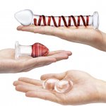 Zestaw szklanych zabawek erotycznych dildo korek analny kulki kegla - Glas Mr. Swirly 4 pc Set with Glass Kegel Balls & Butt Plug